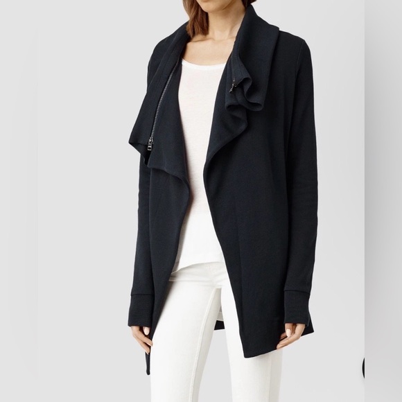 All Saints Sweaters - AllSaints size M Dahlia Drape Black Open Front Cardigan